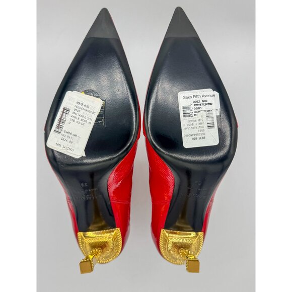 Balmain Moneta Engraved Heeled Red Ankle Boots - Picture 11 of 12